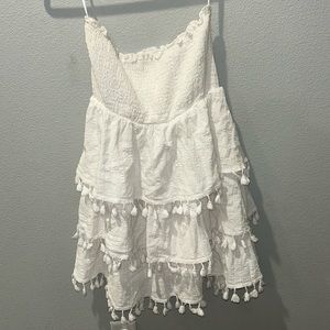 Strapless white tassel dress